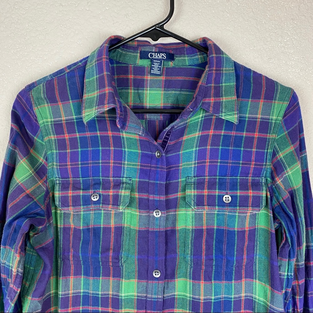 Chaps Flannel Multi Colored Plaid Button Down S - image 3